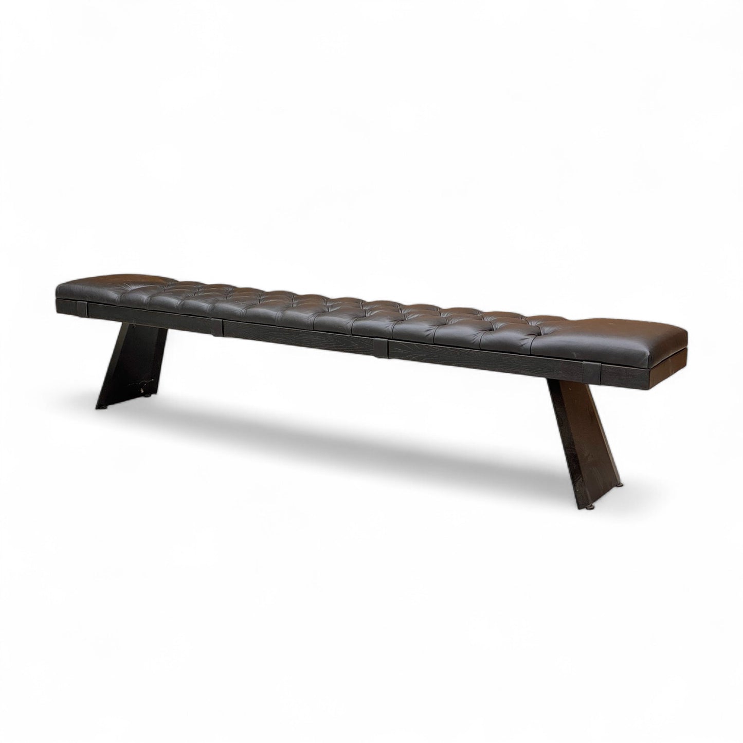 ‘Lucio’ 02 Smoked Solid Oak 240cm Dining Bench with Black Button Top Leather Bench Pad