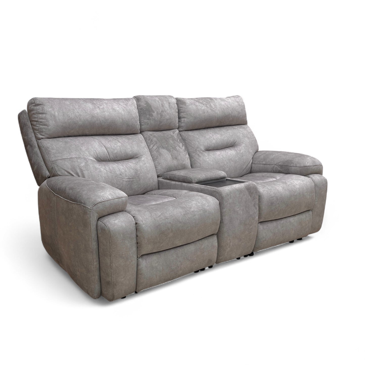 ‘Cinemax' Np-1107 Nappa Grey Fabric 2 Seater Power Recliner Sofa with Power Headrests and Media Arms