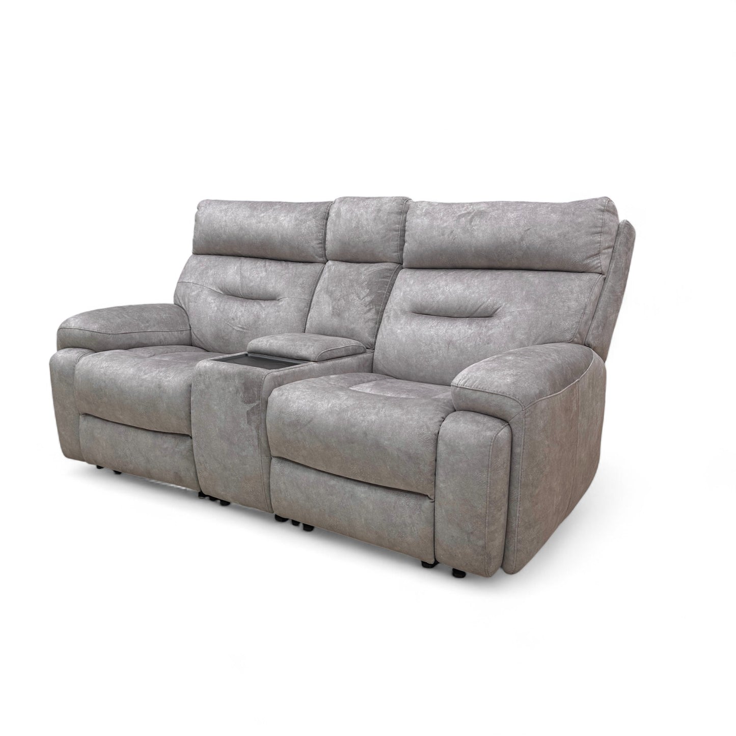 ‘Cinemax' Np-1107 Nappa Grey Fabric 2 Seater Power Recliner Sofa with Power Headrests and Media Arms