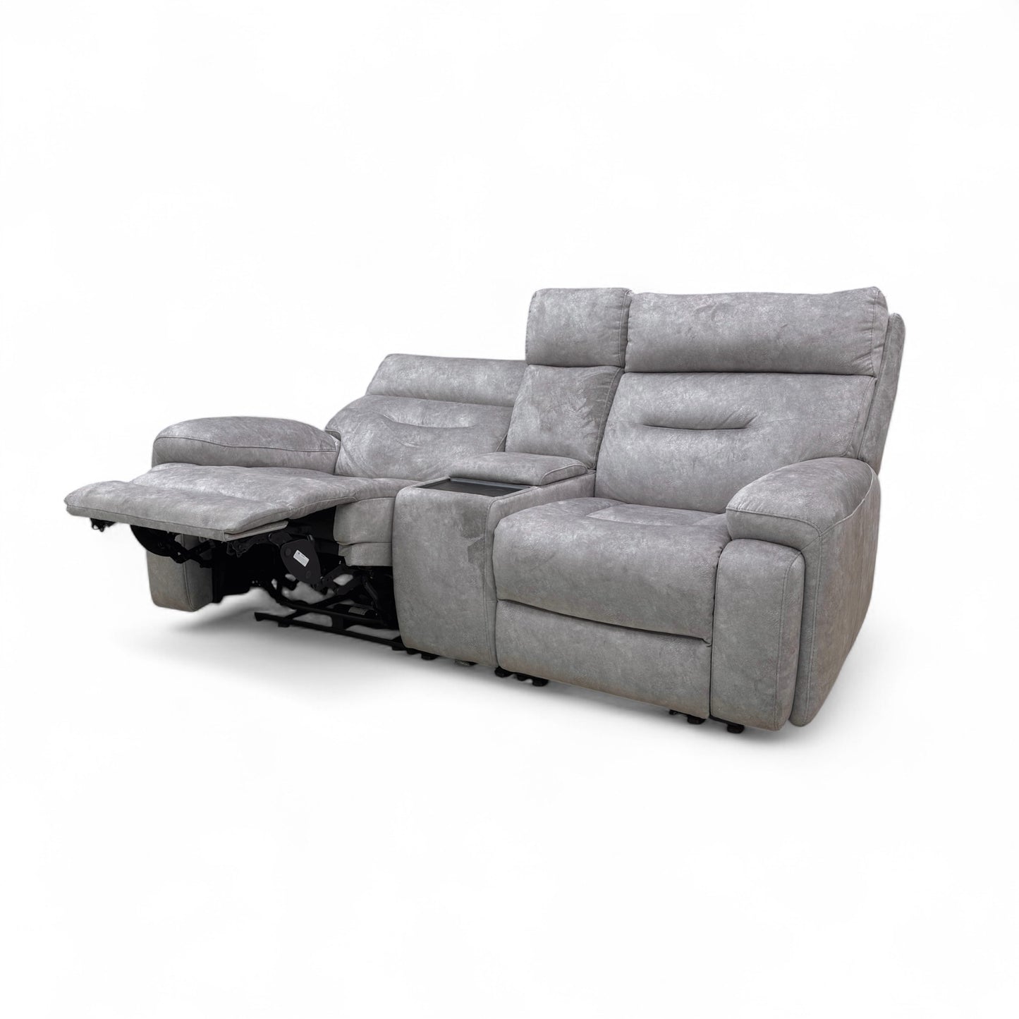 ‘Cinemax' Np-1107 Nappa Grey Fabric 2 Seater Power Recliner Sofa with Power Headrests and Media Arms