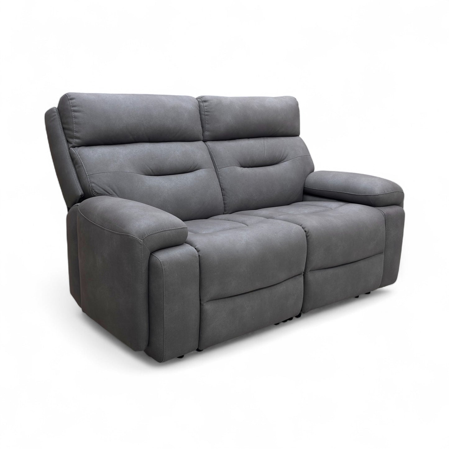 ‘Cinemax' Np-1107 Nappa Grey Fabric 2 Seater Power Recliner Sofa with Power Headrests and Media Arms