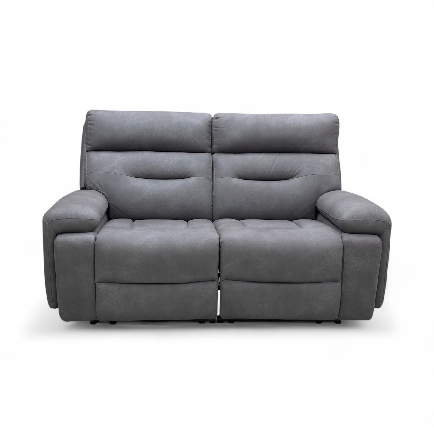 ‘Cinemax' Np-1107 Nappa Grey Fabric 2 Seater Power Recliner Sofa with Power Headrests and Media Arms