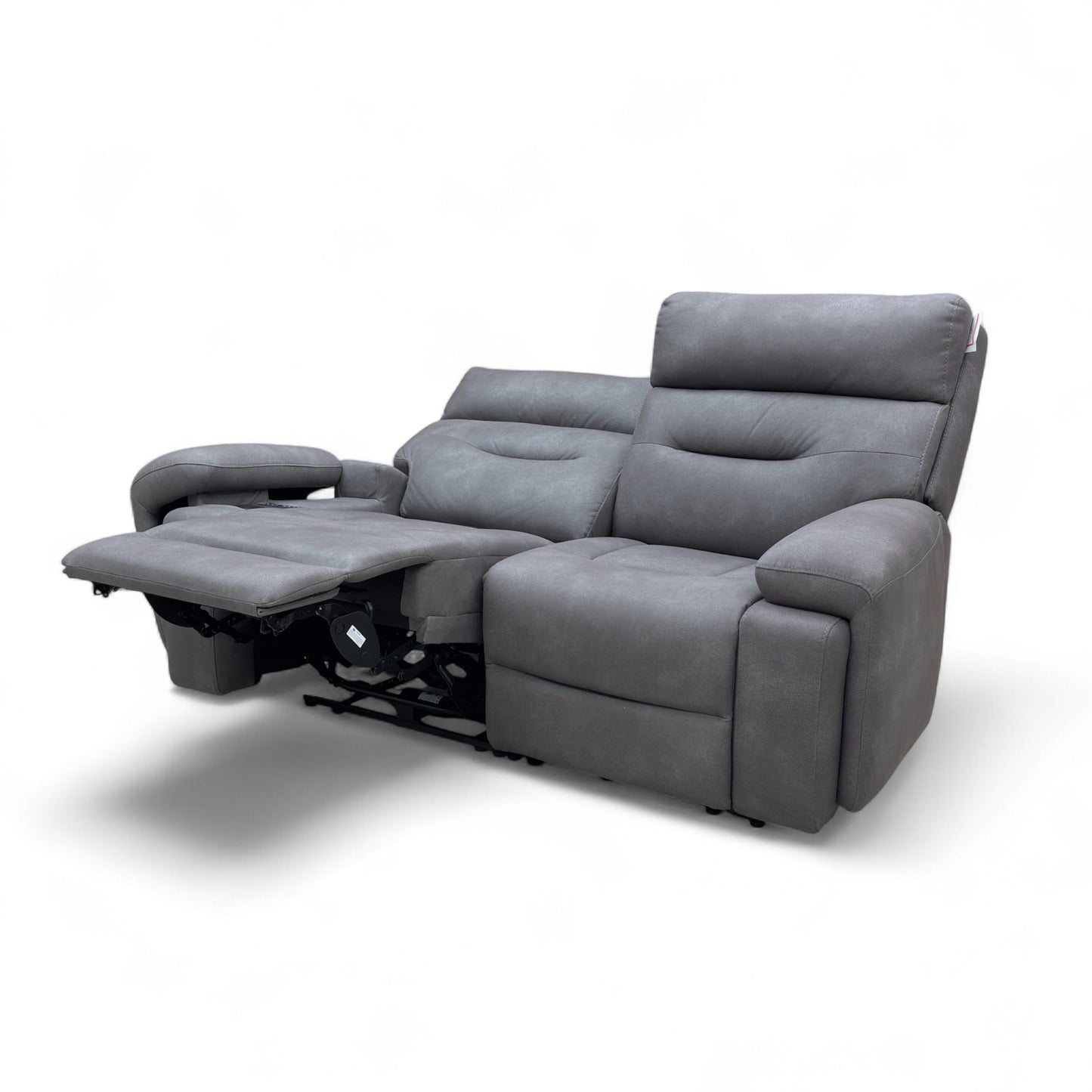 ‘Cinemax' Np-1107 Nappa Grey Fabric 2 Seater Power Recliner Sofa with Power Headrests and Media Arms
