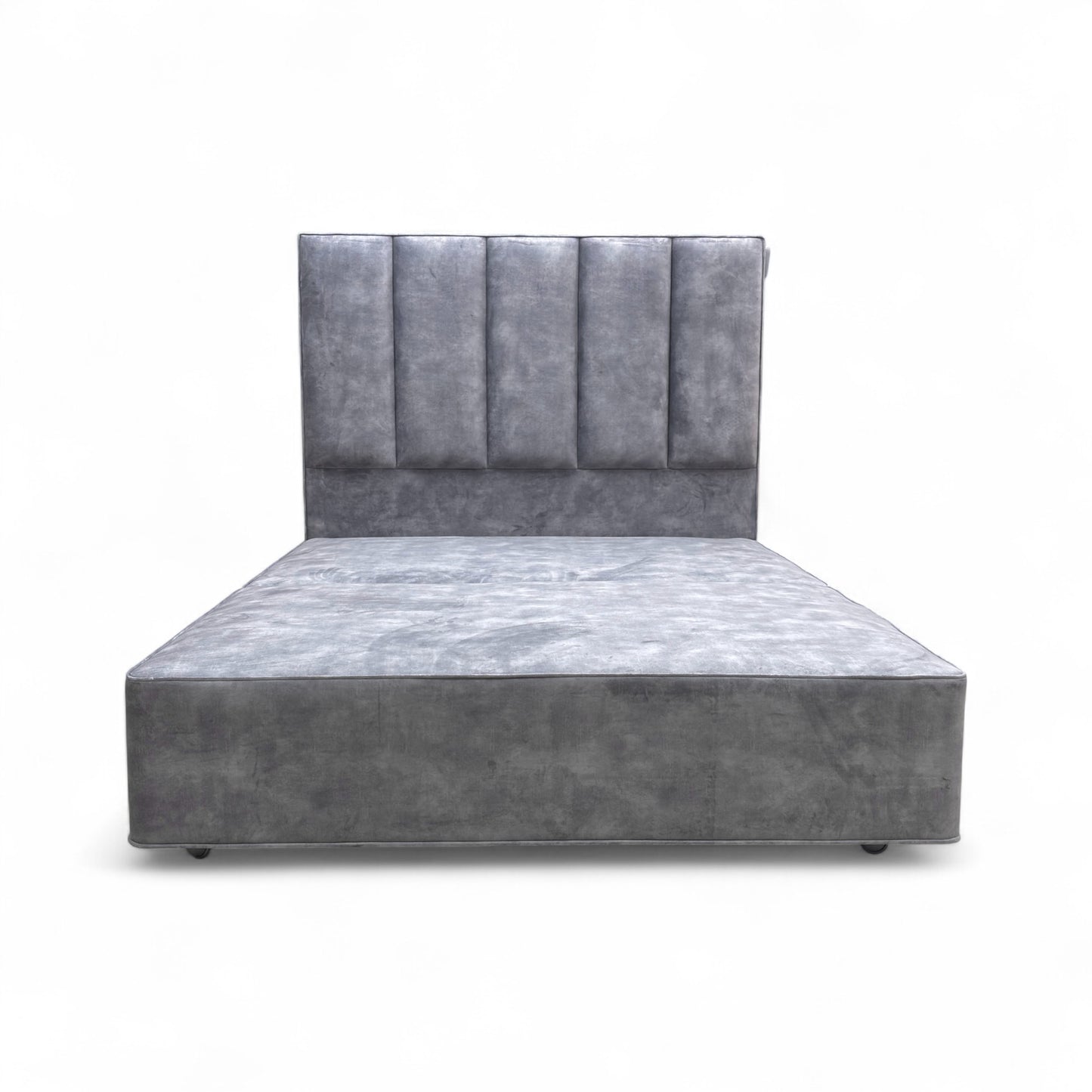 ‘Ceto’ 4067 Lovely Armour Grey Velvet Floor Standing Headboard + Double Divan Base - King
