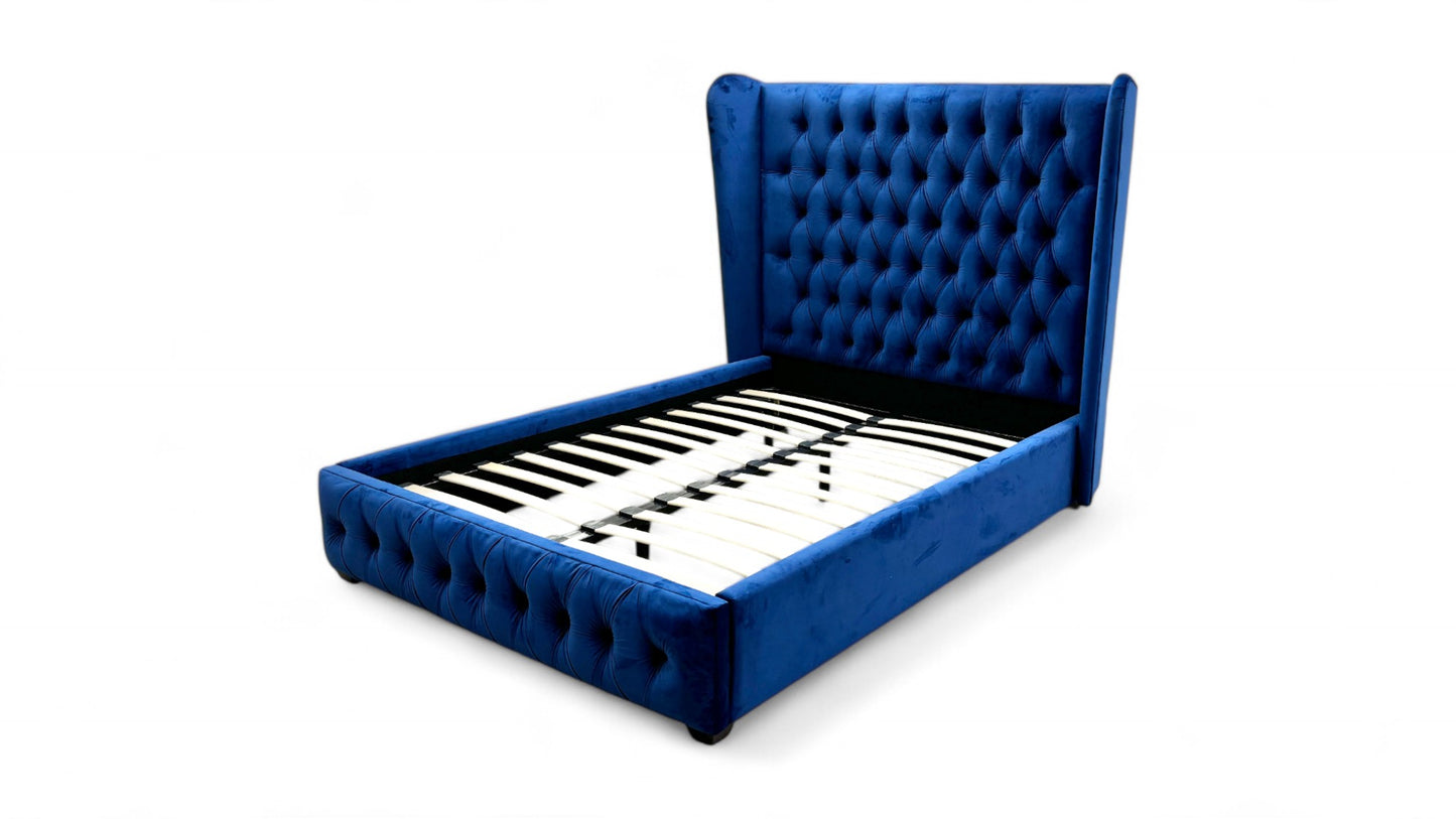 ‘Anna’ Marine Blue Velvet Double Bed