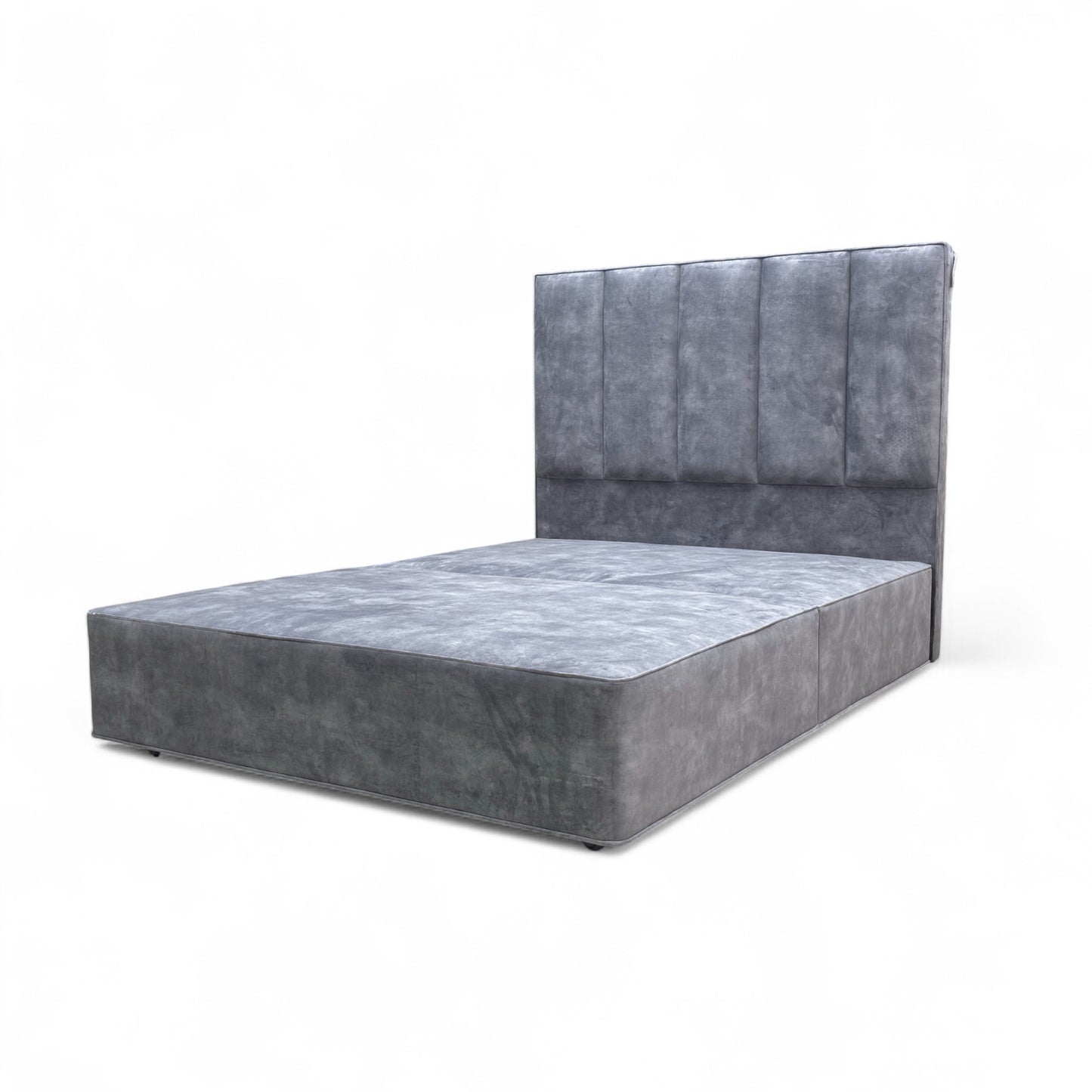‘Ceto’ 4067 Lovely Armour Grey Velvet Floor Standing Headboard + Double Divan Base - King