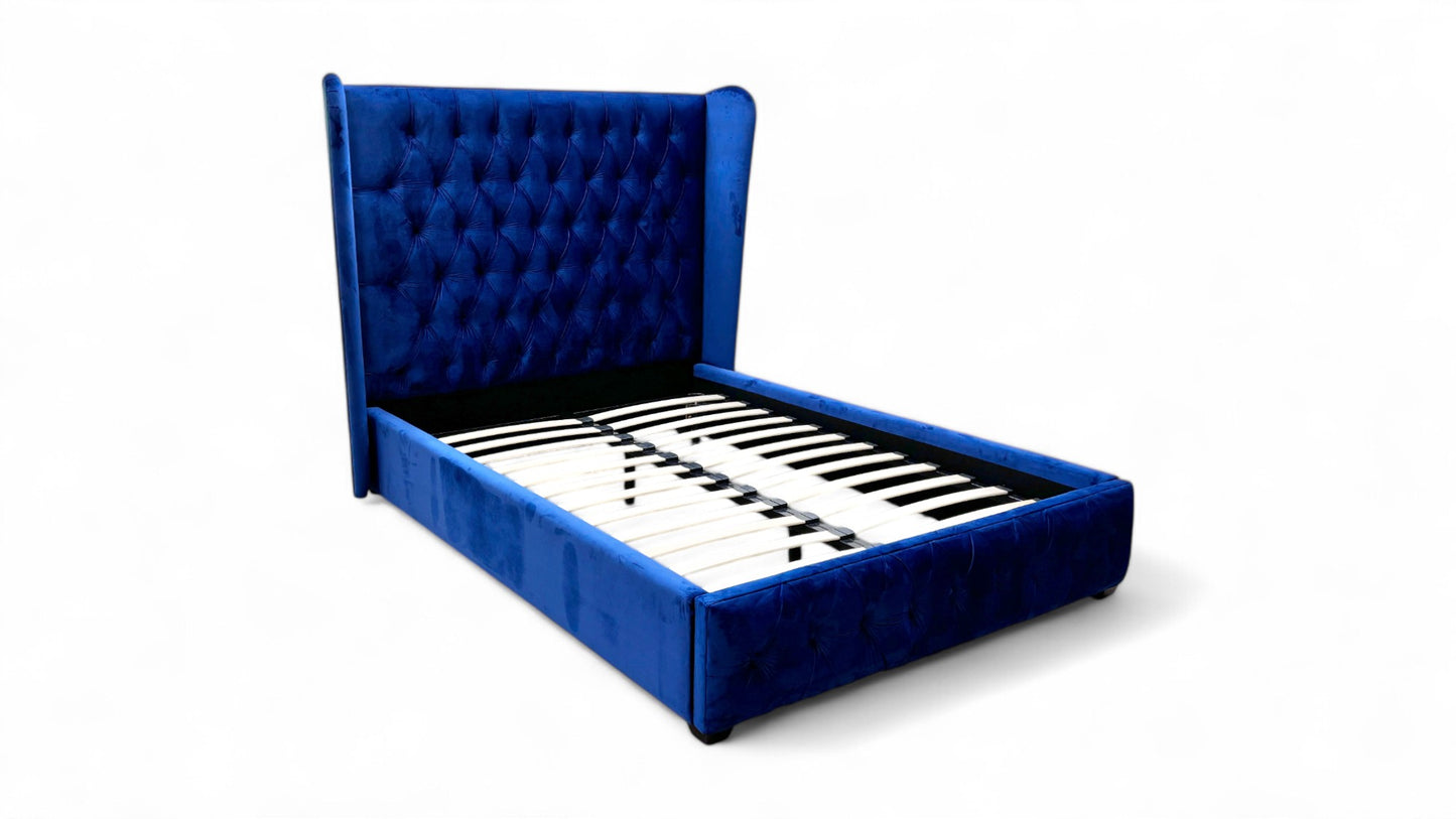‘Anna’ Marine Blue Velvet Double Bed