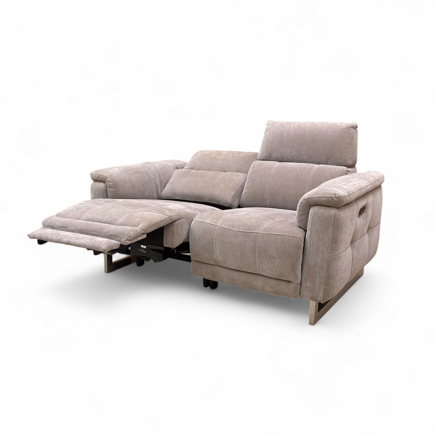 ‘Moet’ Manhattan Nutmeg Linen 2 Seater Power Recliner Sofa with Telescopic Headrests