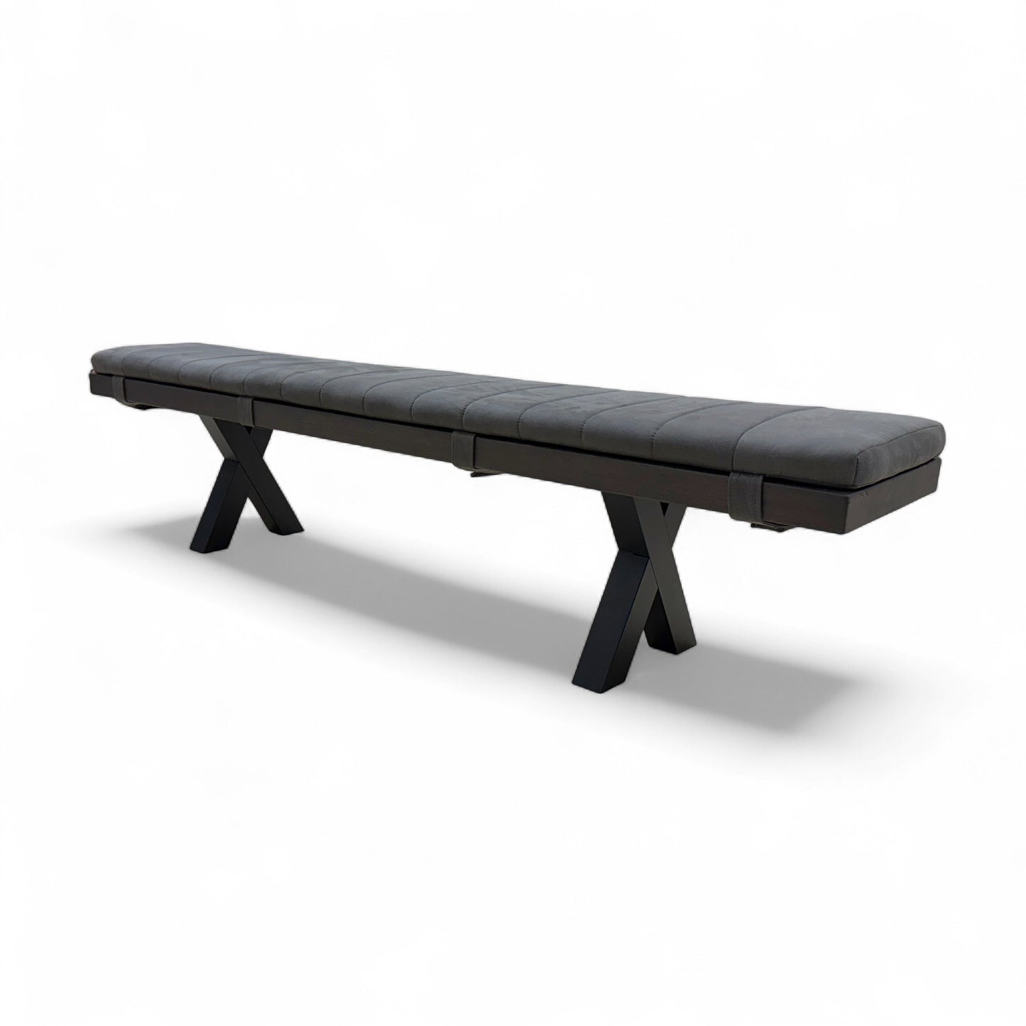 Bodahl 'Terra' 02 Smoked Solid Oak 220cm Dining Bench with Metal X-Shaped Legs + Grey Bench Pad