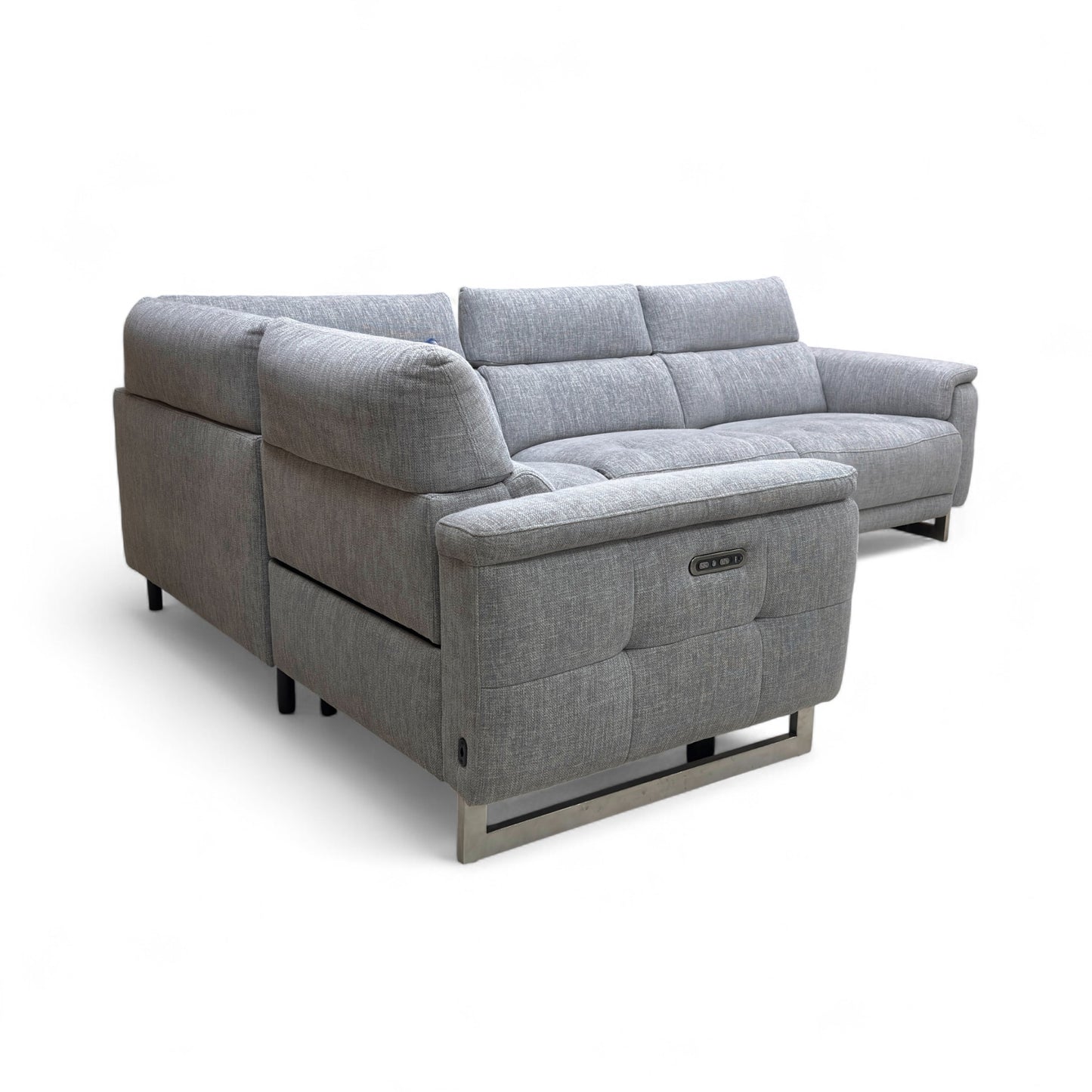 ‘Moet' 12445 Anivia Grey Fabric Double Power Recliner Left Hand Facing Corner Sofa with Telescopic Headrests