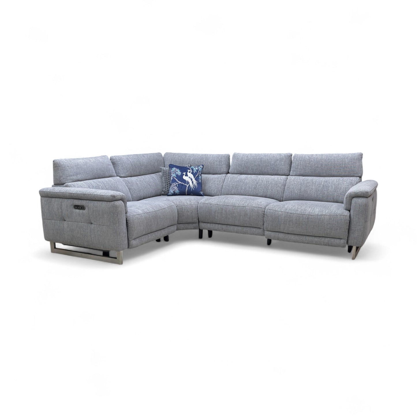 ‘Moet' 12445 Anivia Grey Fabric Double Power Recliner Left Hand Facing Corner Sofa with Telescopic Headrests