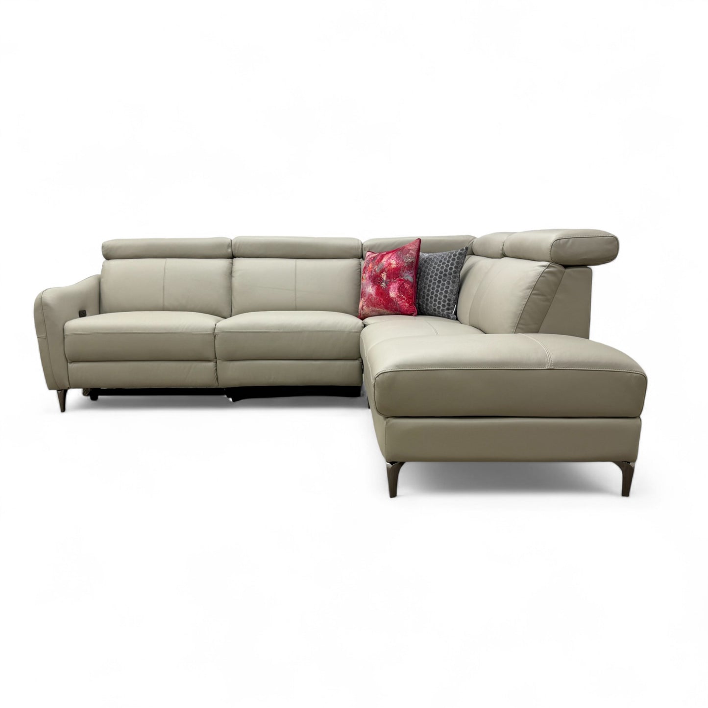'Nico' Stone Leather Power Recliner Right Hand Facing Chaise Corner Sofa with Storage and Adjustable Headrests