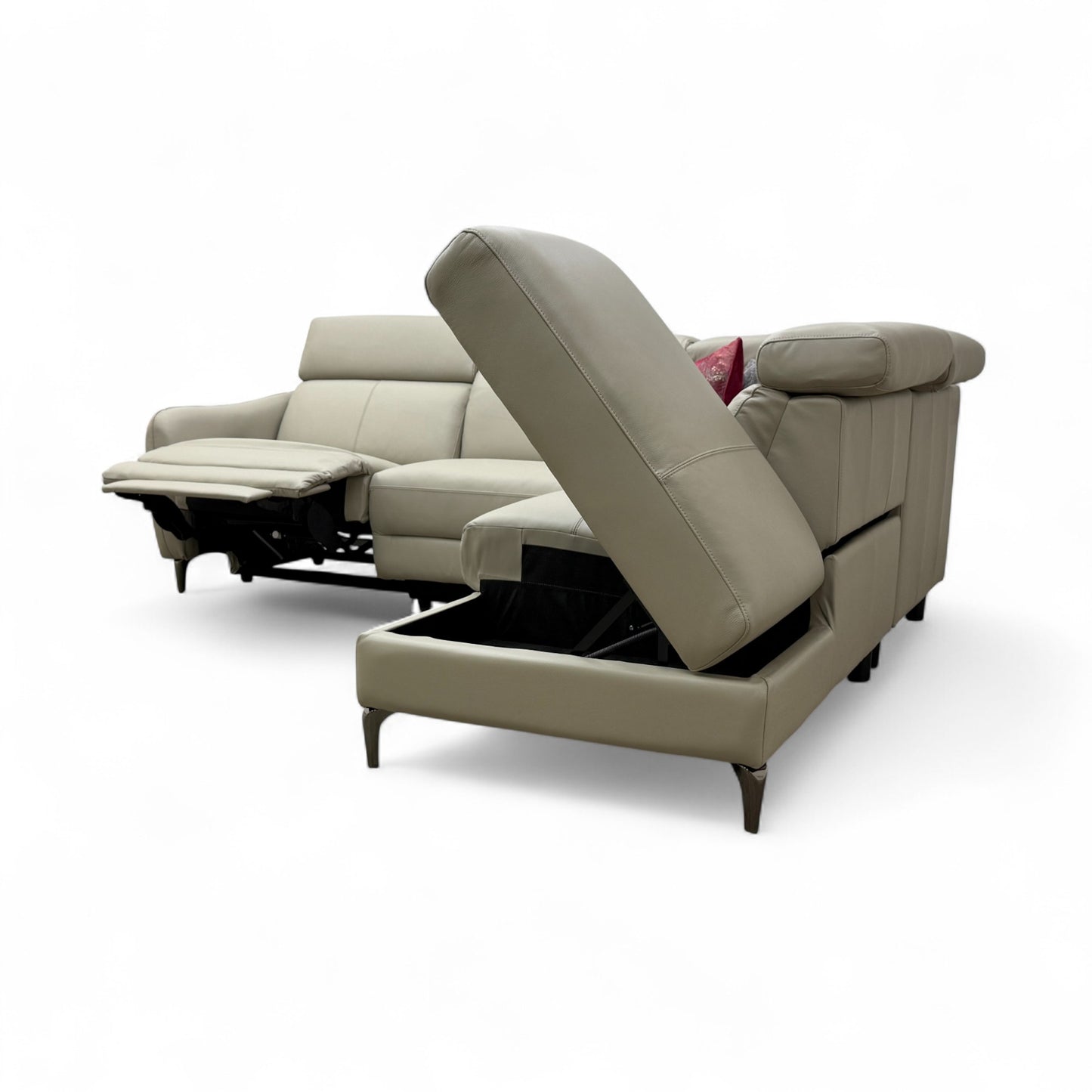 'Nico' Stone Leather Power Recliner Right Hand Facing Chaise Corner Sofa with Storage and Adjustable Headrests