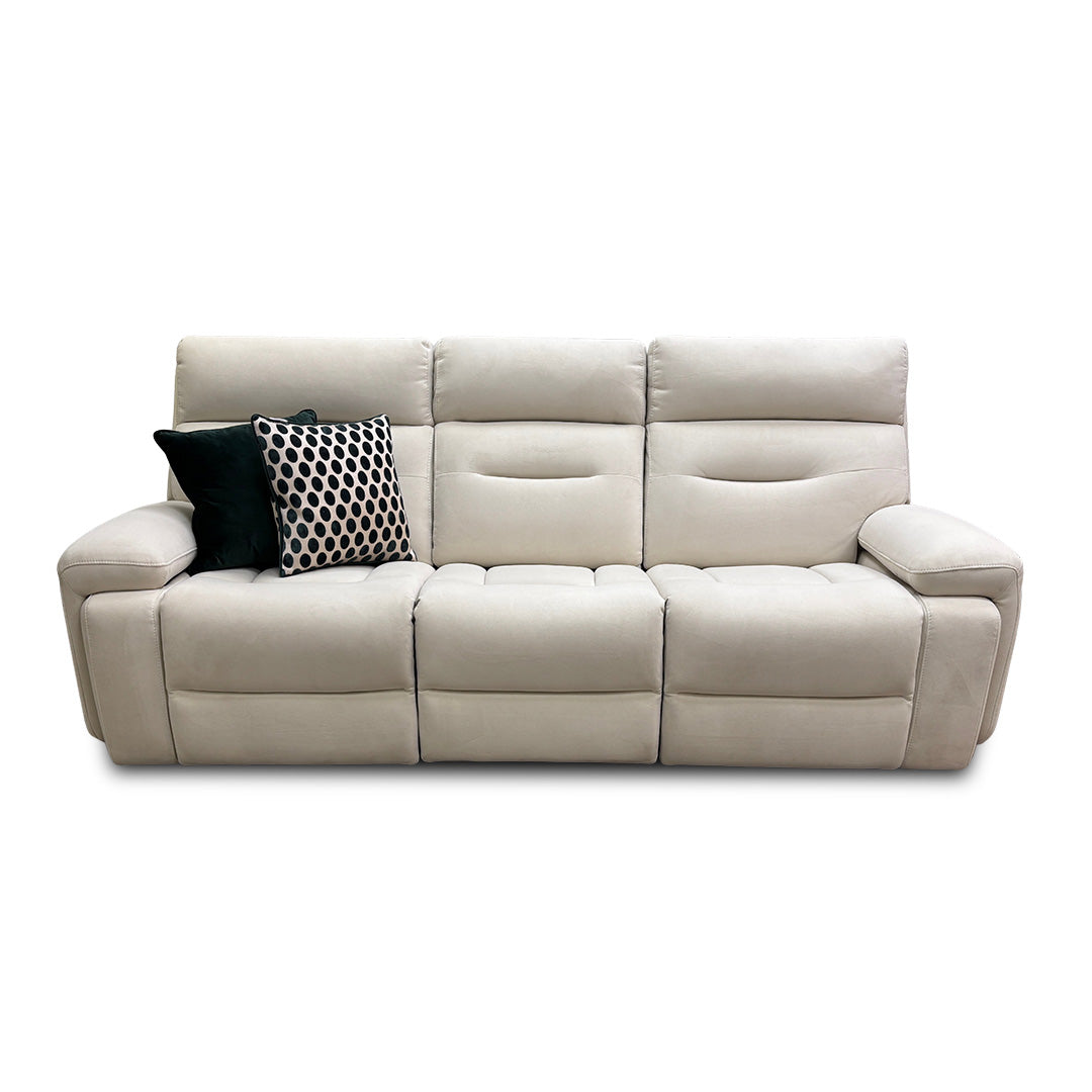‘Cinemax' La-4827 Natural Sand Velvet Media Large 3 Seater Power Recliner Sofa with Power Headrests