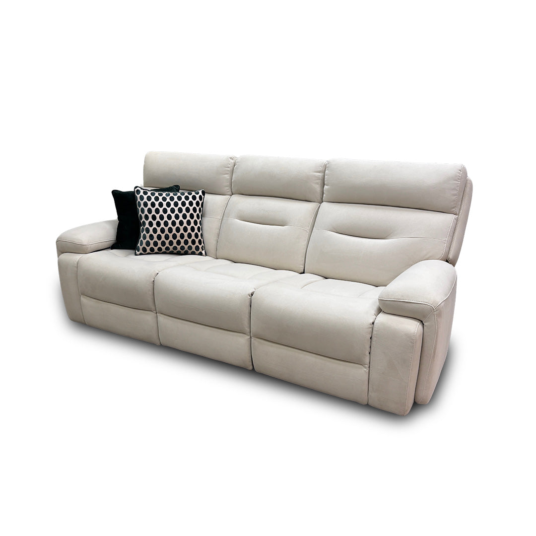 ‘Cinemax' La-4827 Natural Sand Velvet Media Large 3 Seater Power Recliner Sofa with Power Headrests