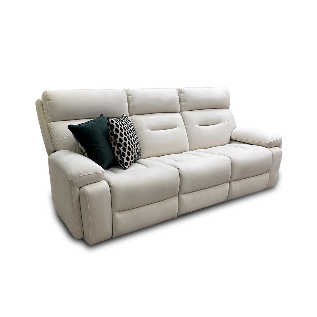 ‘Cinemax' La-4827 Natural Sand Velvet Media Large 3 Seater Power Recliner Sofa with Power Headrests