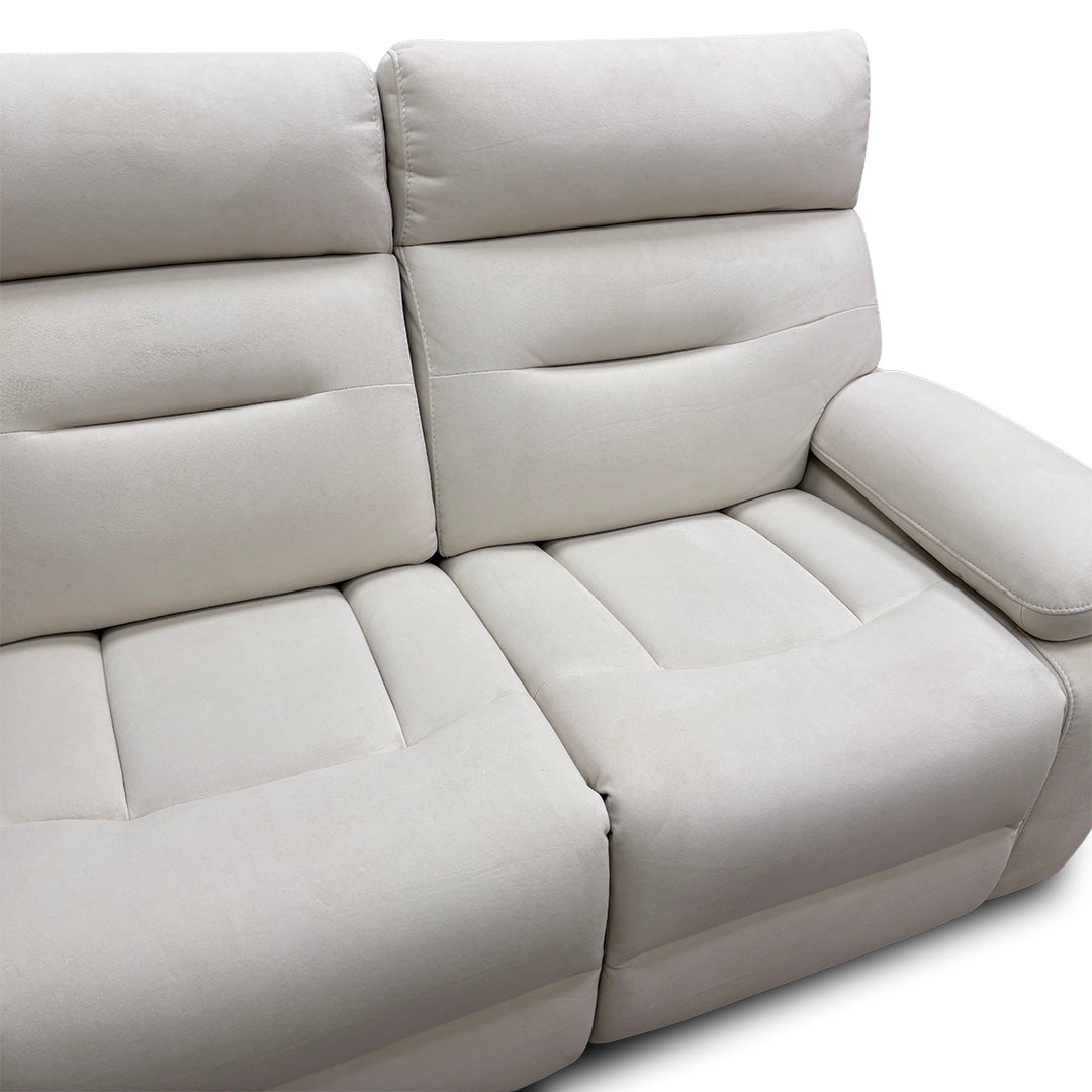 ‘Cinemax' La-4827 Natural Sand Velvet Media Large 3 Seater Power Recliner Sofa with Power Headrests