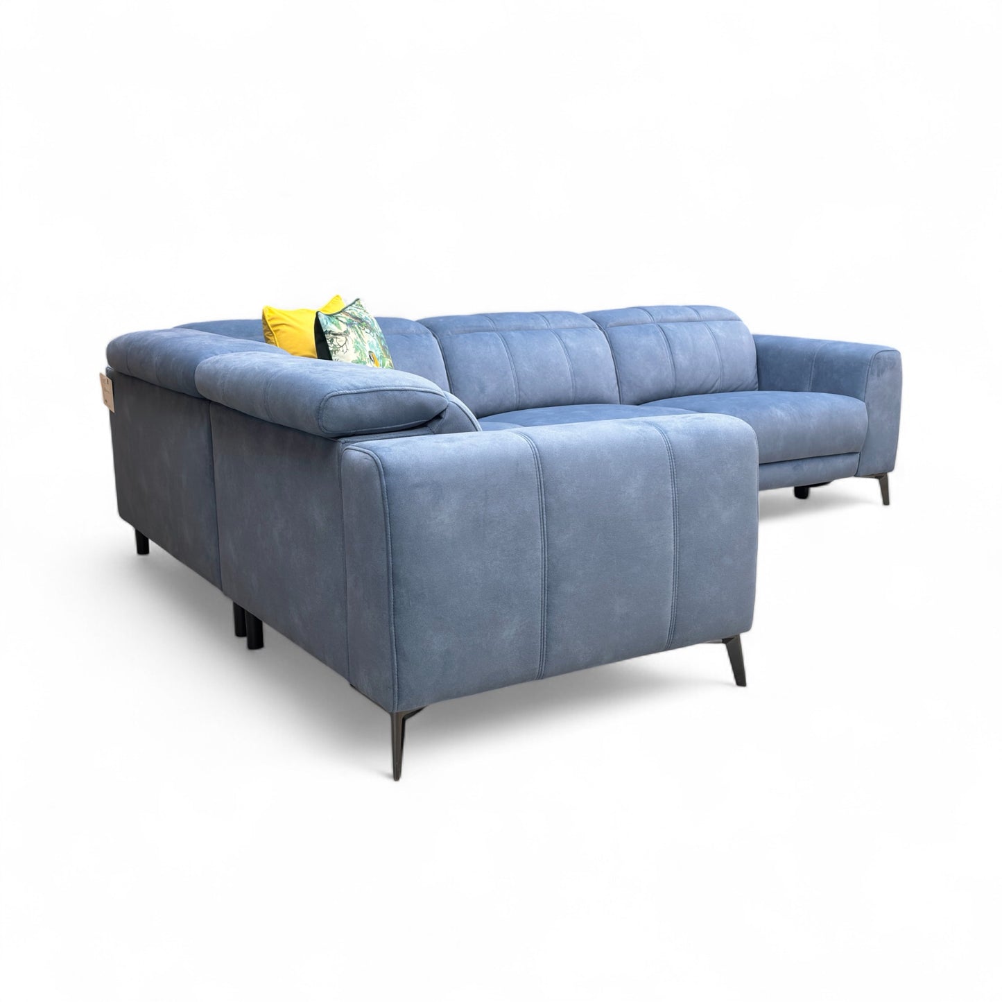 ‘Ezra’ Dexter 43525 Wave Blue Velvet Left Hand Facing Power Recliner Corner Sofa with Power Headrest