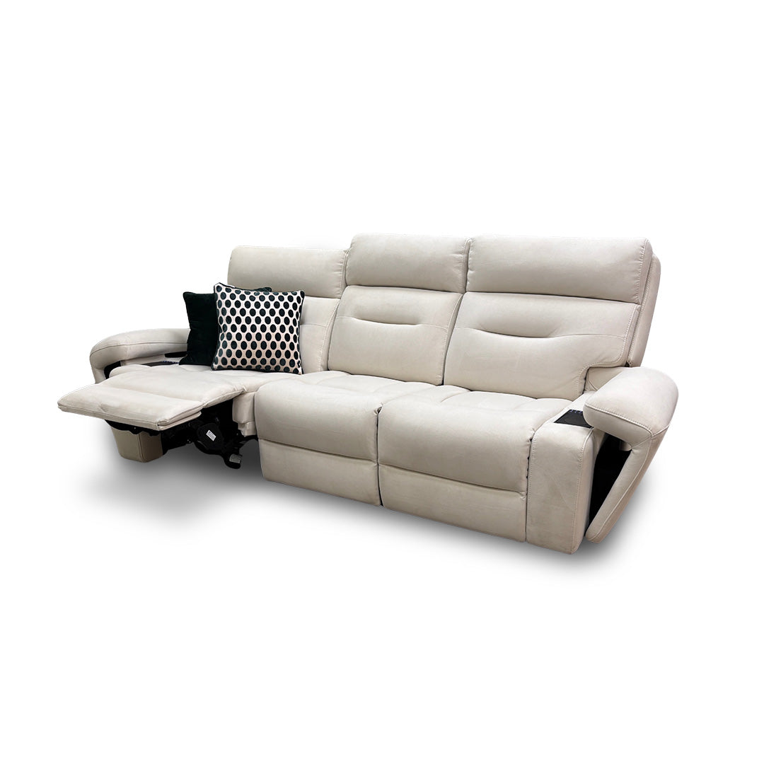 ‘Cinemax' La-4827 Natural Sand Velvet Media Large 3 Seater Power Recliner Sofa with Power Headrests