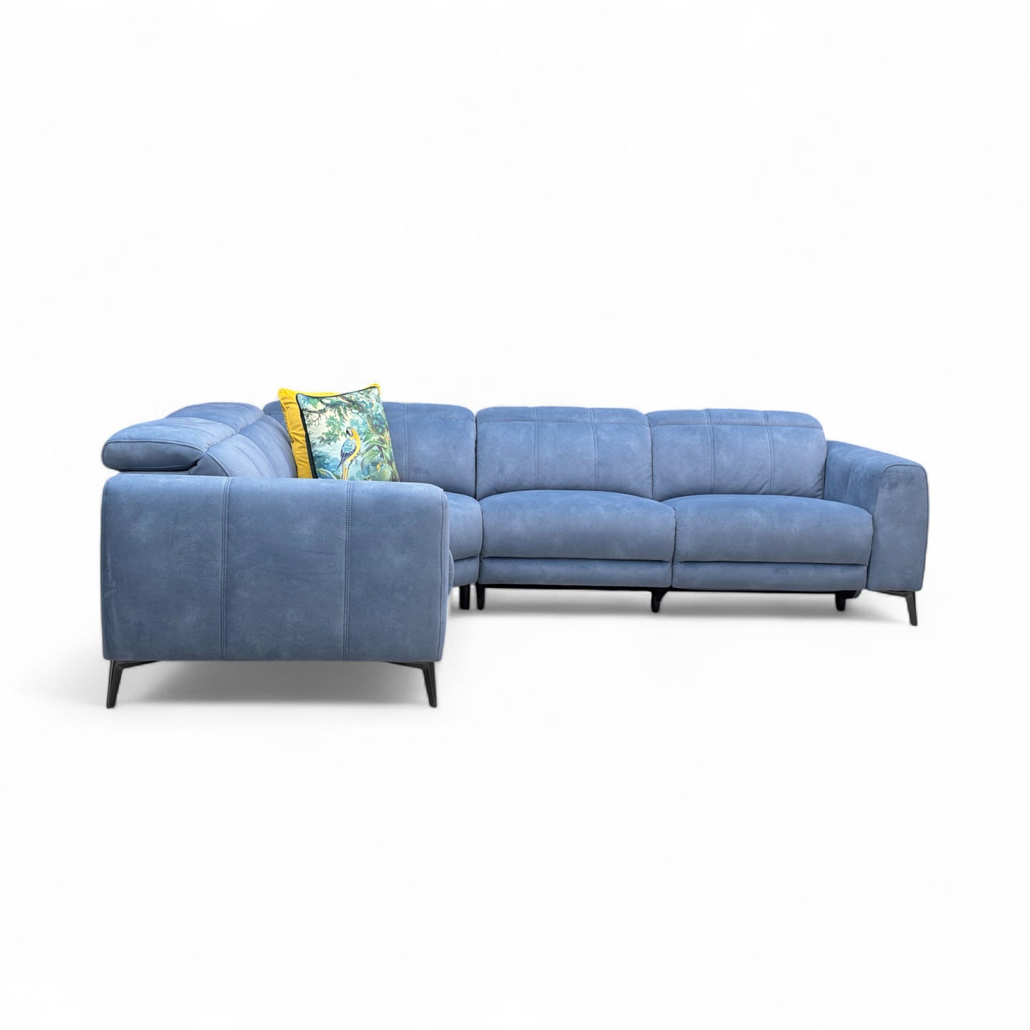 ‘Ezra’ Dexter 43525 Wave Blue Velvet Left Hand Facing Power Recliner Corner Sofa with Power Headrest