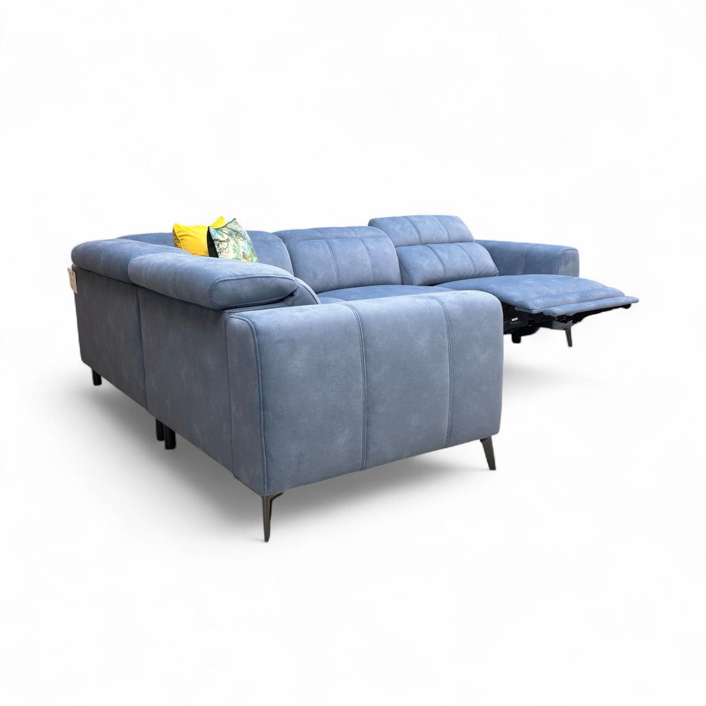 ‘Ezra’ Dexter 43525 Wave Blue Velvet Left Hand Facing Power Recliner Corner Sofa with Power Headrest