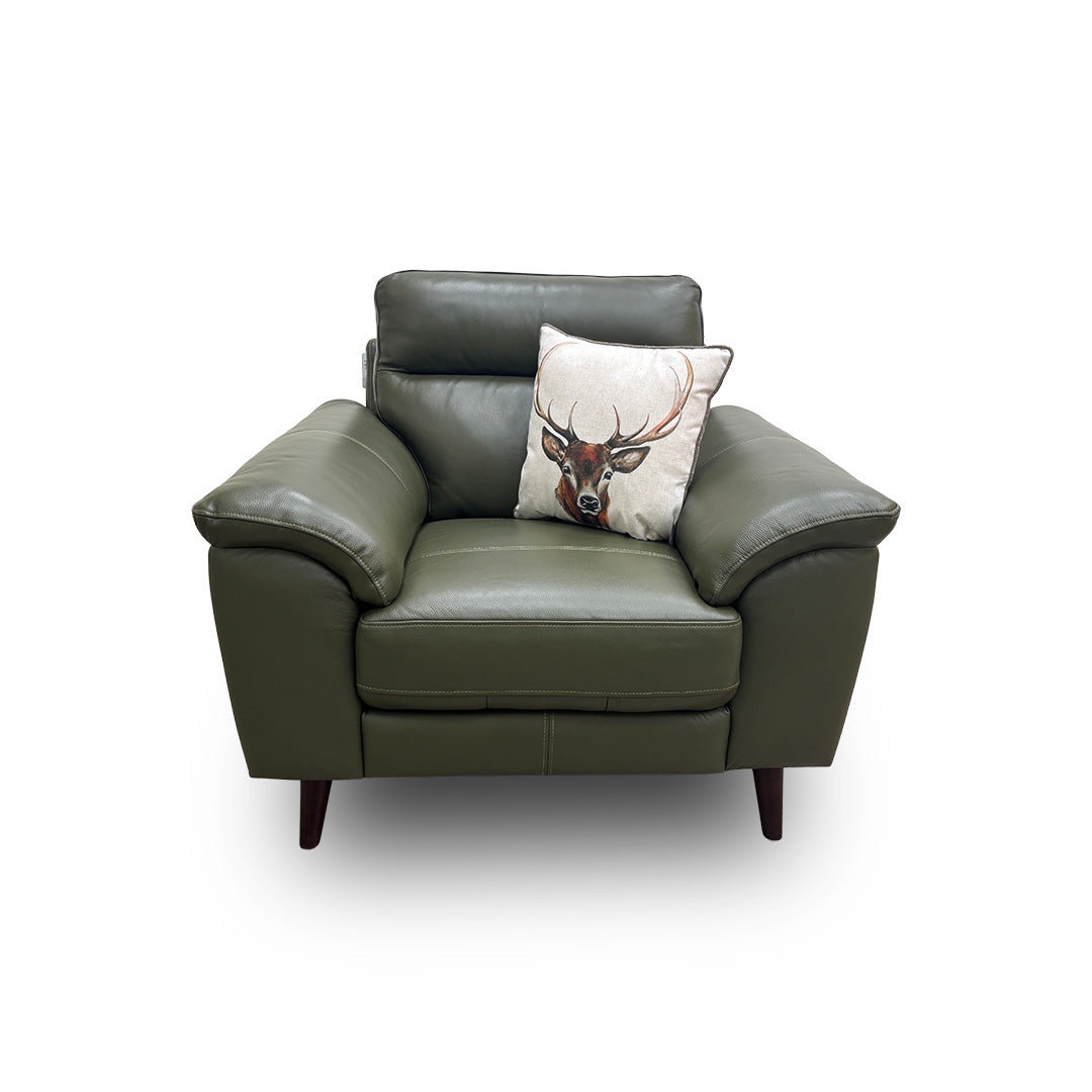 ‘Jayley’ Oslo Pine Leather Double Sided Pull-Out Cup Holders and Extra Storage Armchair