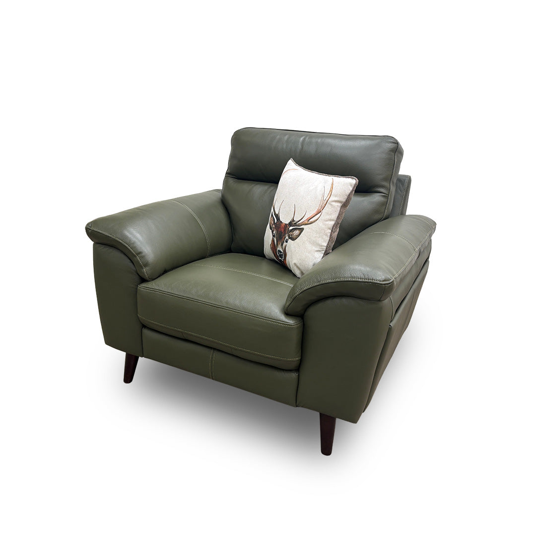 ‘Jayley’ Oslo Pine Leather Double Sided Pull-Out Cup Holders and Extra Storage Armchair