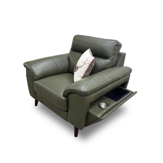 ‘Jayley’ Oslo Pine Leather Double Sided Pull-Out Cup Holders and Extra Storage Armchair