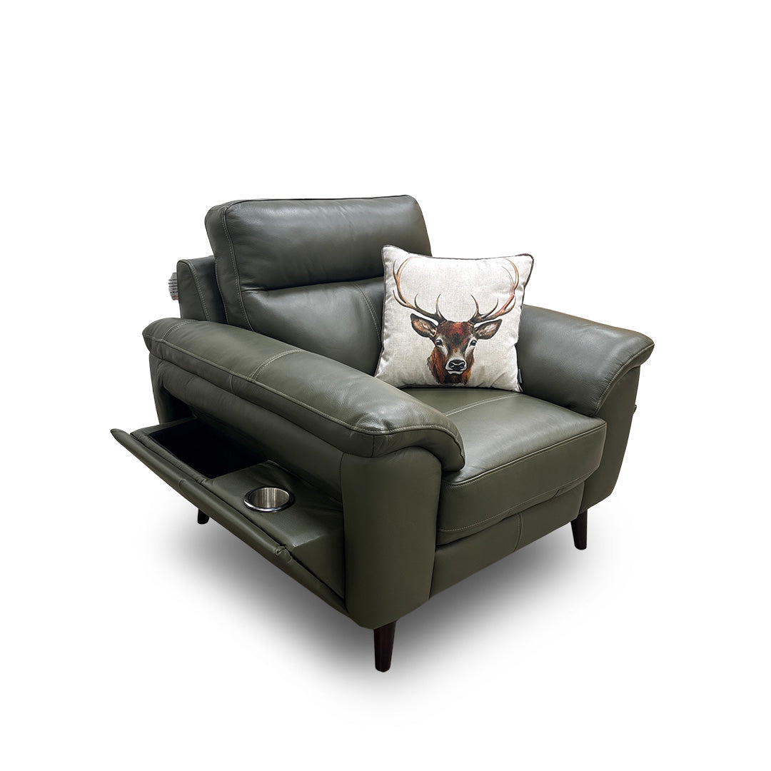 ‘Jayley’ Oslo Pine Leather Double Sided Pull-Out Cup Holders and Extra Storage Armchair