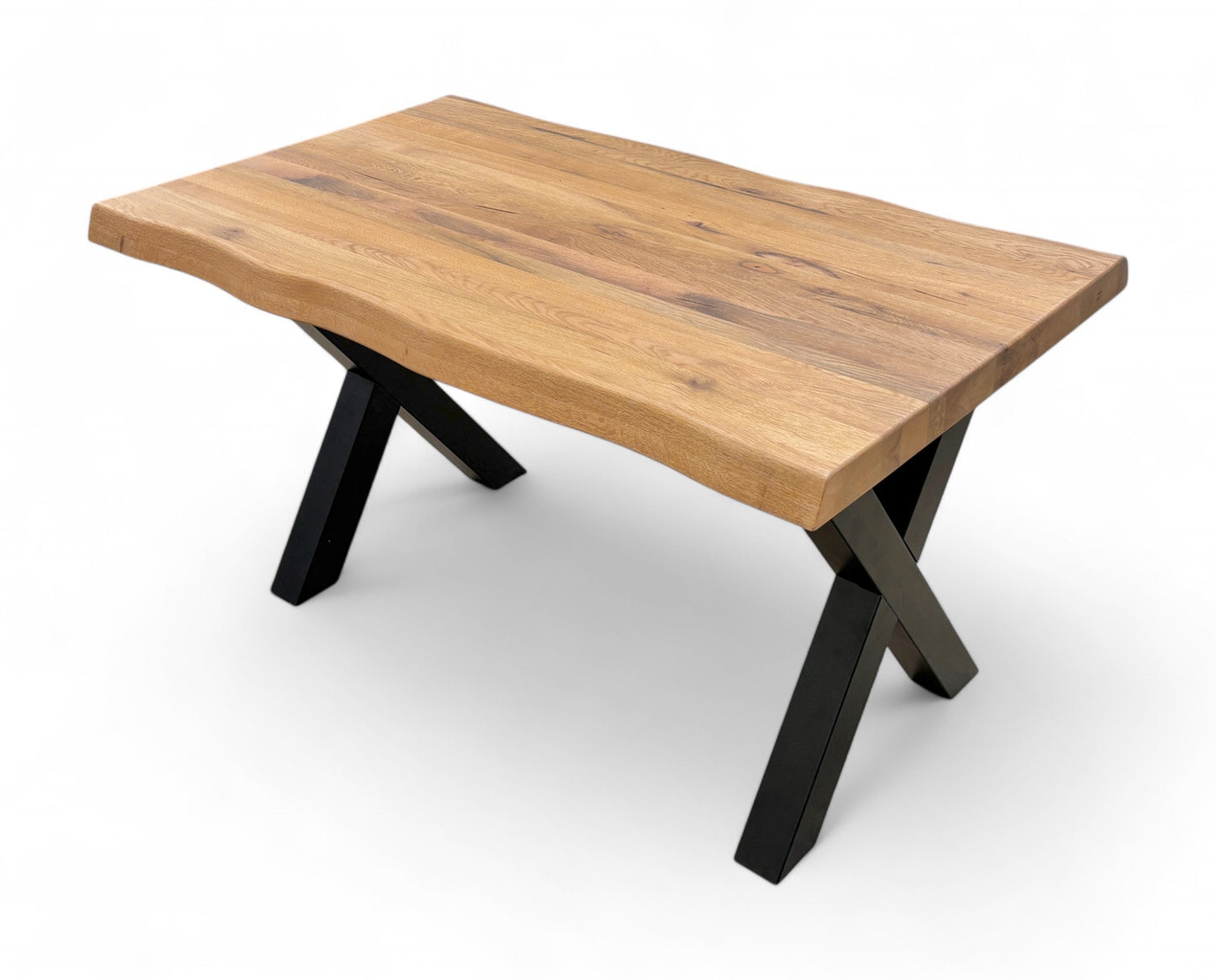 Bodahl Compact ‘Terra’ Raw Edge 01 Oiled Solid Oak Dining Table With X-Shaped Metal Legs