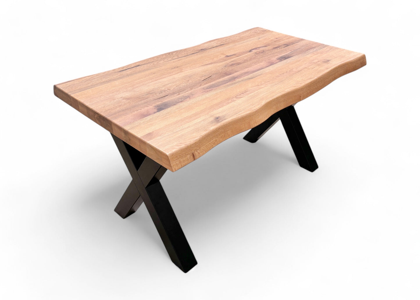 Bodahl Compact ‘Terra’ Raw Edge 01 Oiled Solid Oak Dining Table With X-Shaped Metal Legs