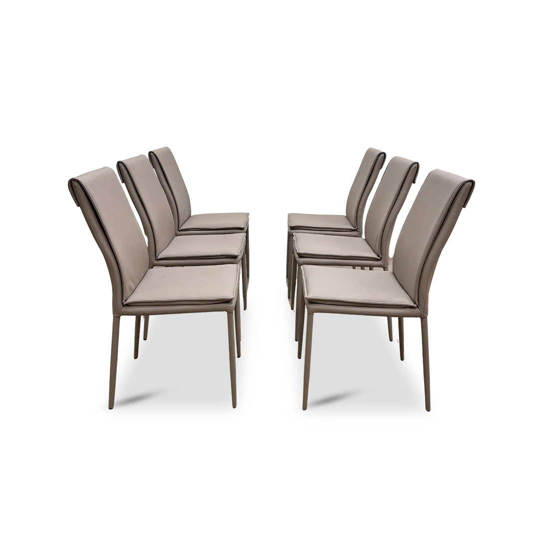 ‘Pierre Talia’ Taupe Leather Dining Chairs - Set of 6