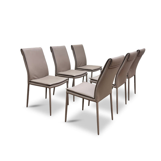 ‘Pierre Talia’ Taupe Leather Dining Chairs - Set of 6