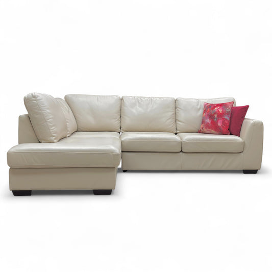 ‘Dinky’ Bone China Cream Cat-60/05 Leather Left Hand Facing Open End Chaise Corner Sofa