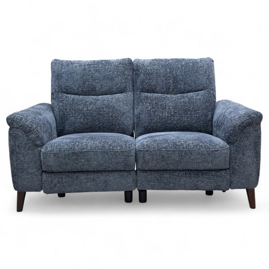 ‘Morgan’ Hopsack Midnight Blue 70005 Woven Fabric 2 Seater Power Recliner Sofa