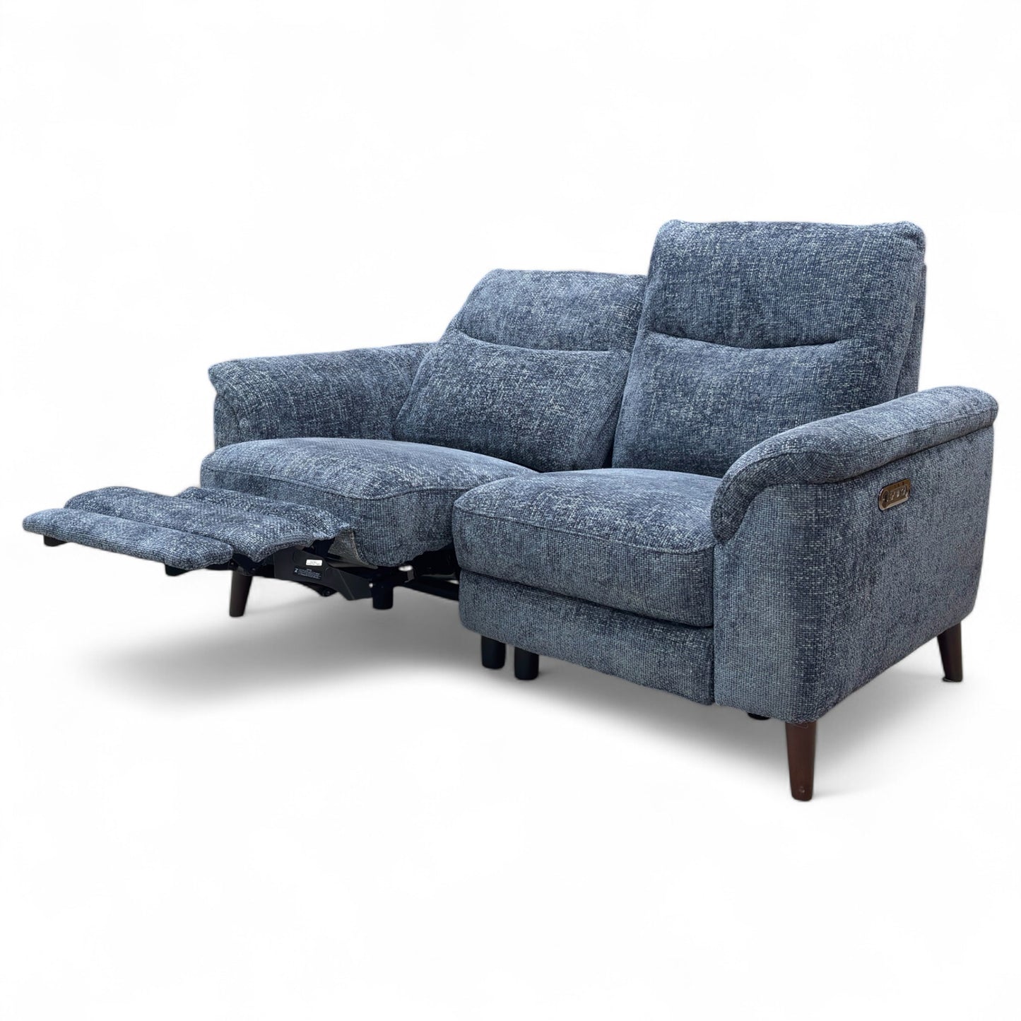 ‘Morgan’ Hopsack Midnight Blue 70005 Woven Fabric 2 Seater Power Recliner Sofa