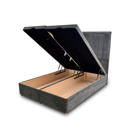 ‘Pluto’ Milan Thunder Floor Standing Headboard + Double Ottoman End Lift Base - Double