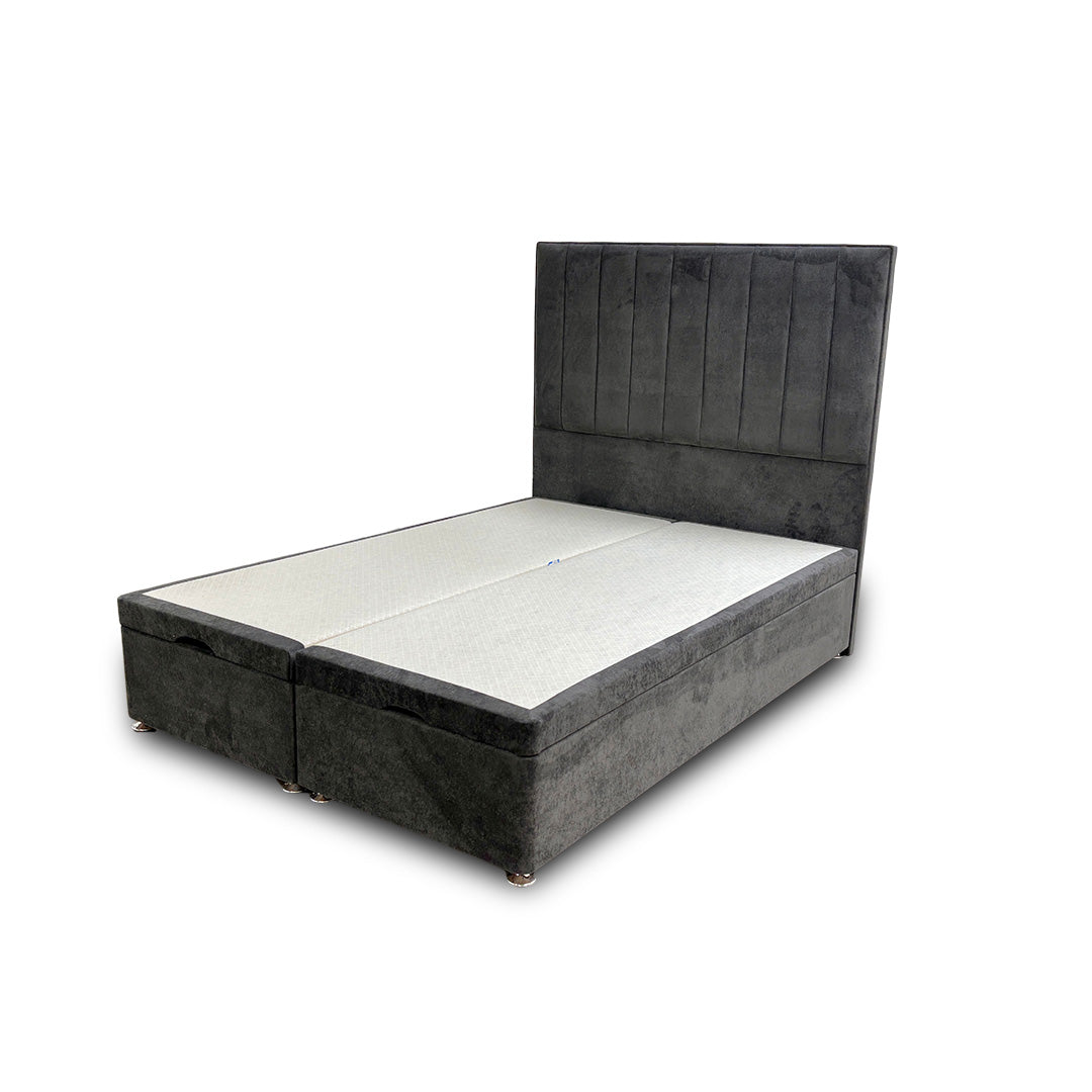 ‘Pluto’ Milan Thunder Floor Standing Headboard + Double Ottoman End Lift Base - Double