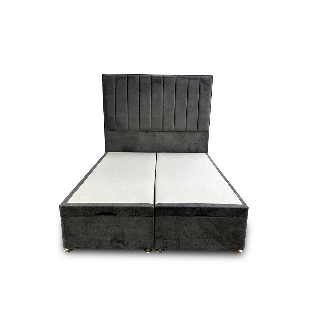 ‘Pluto’ Milan Thunder Floor Standing Headboard + Double Ottoman End Lift Base - Double