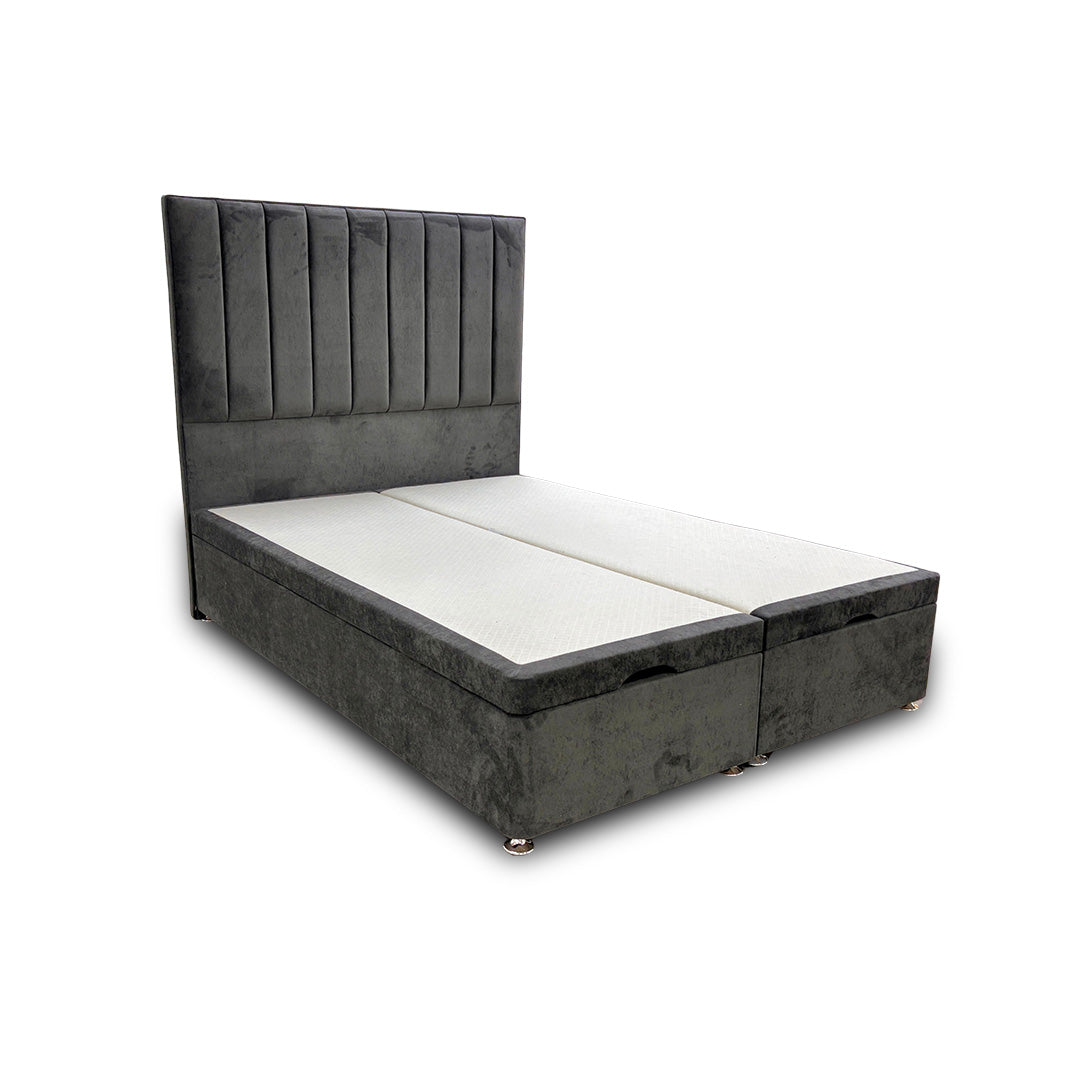 ‘Pluto’ Milan Thunder Floor Standing Headboard + Double Ottoman End Lift Base - Double