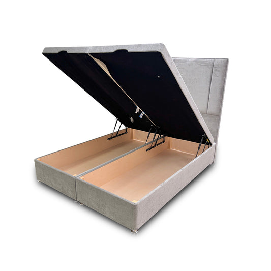 ‘Pegasus’ Milan Nickel Floor Standing Headboard + Double Ottoman End Lift Base - King