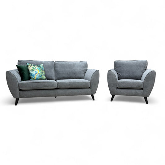 'Chico' Graphite Plaza Linen 3 Seater Sofa + Armchair