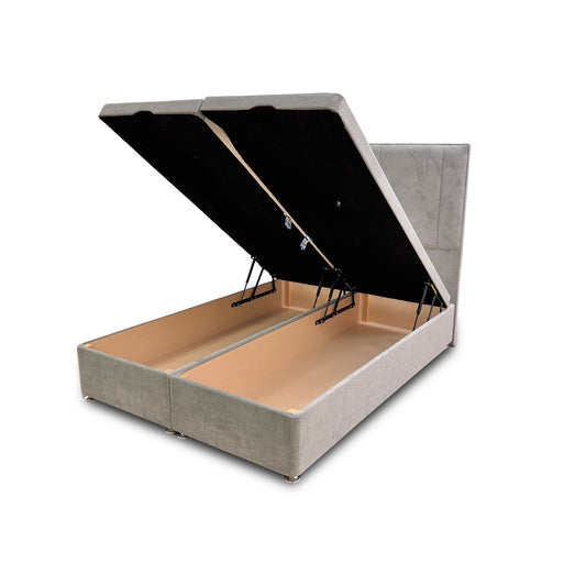 ‘Pegasus’ Milan Nickel Floor Standing Headboard + Double Ottoman End Lift Base - Double