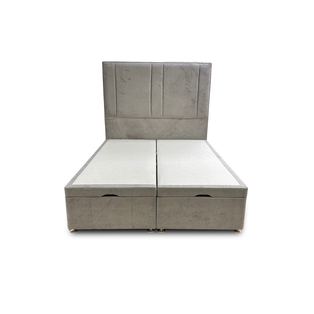 ‘Pegasus’ Milan Nickel Floor Standing Headboard + Double Ottoman End Lift Base - Double