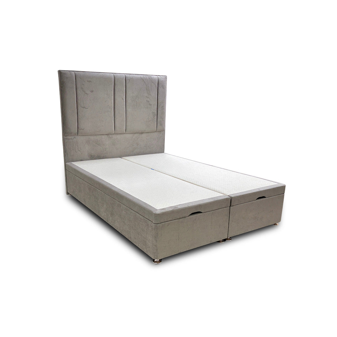 ‘Pegasus’ Milan Nickel Floor Standing Headboard + Double Ottoman End Lift Base - Double