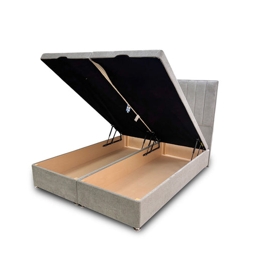 ‘Pluto’ Milan Nickel Floor Standing Headboard + Double Ottoman End Lift Base - King