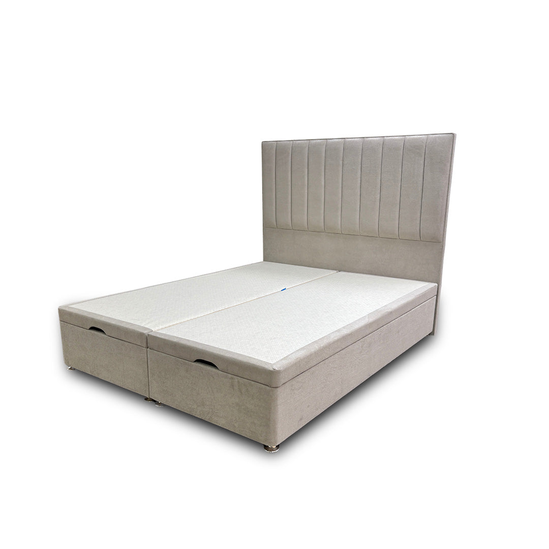 ‘Pluto’ Milan Stone Floor Standing Headboard + Double Ottoman End Lift Base - King