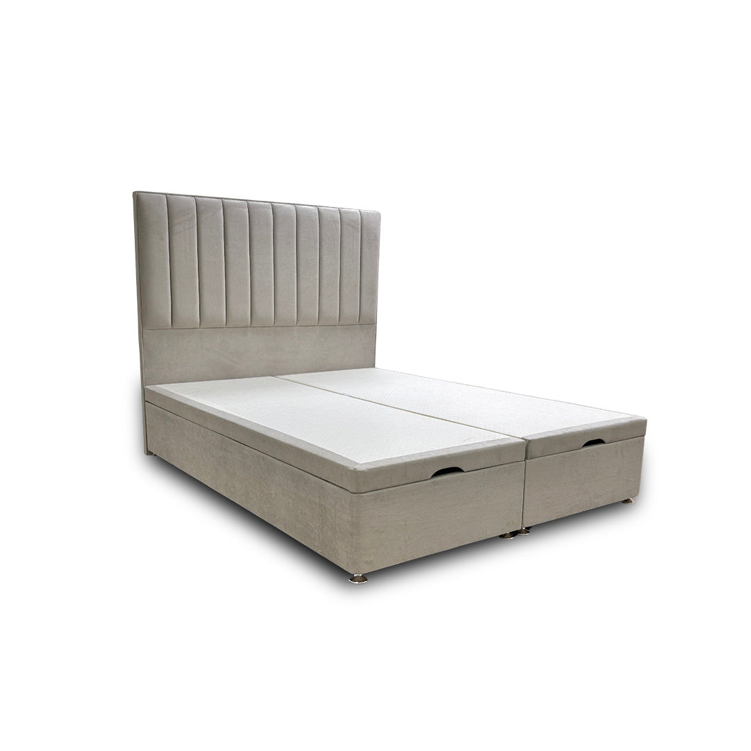‘Pluto’ Milan Stone Floor Standing Headboard + Double Ottoman End Lift Base - King