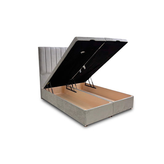 ‘Pluto’ Milan Nickel Floor Standing Headboard + Double Ottoman End Lift Base - Double