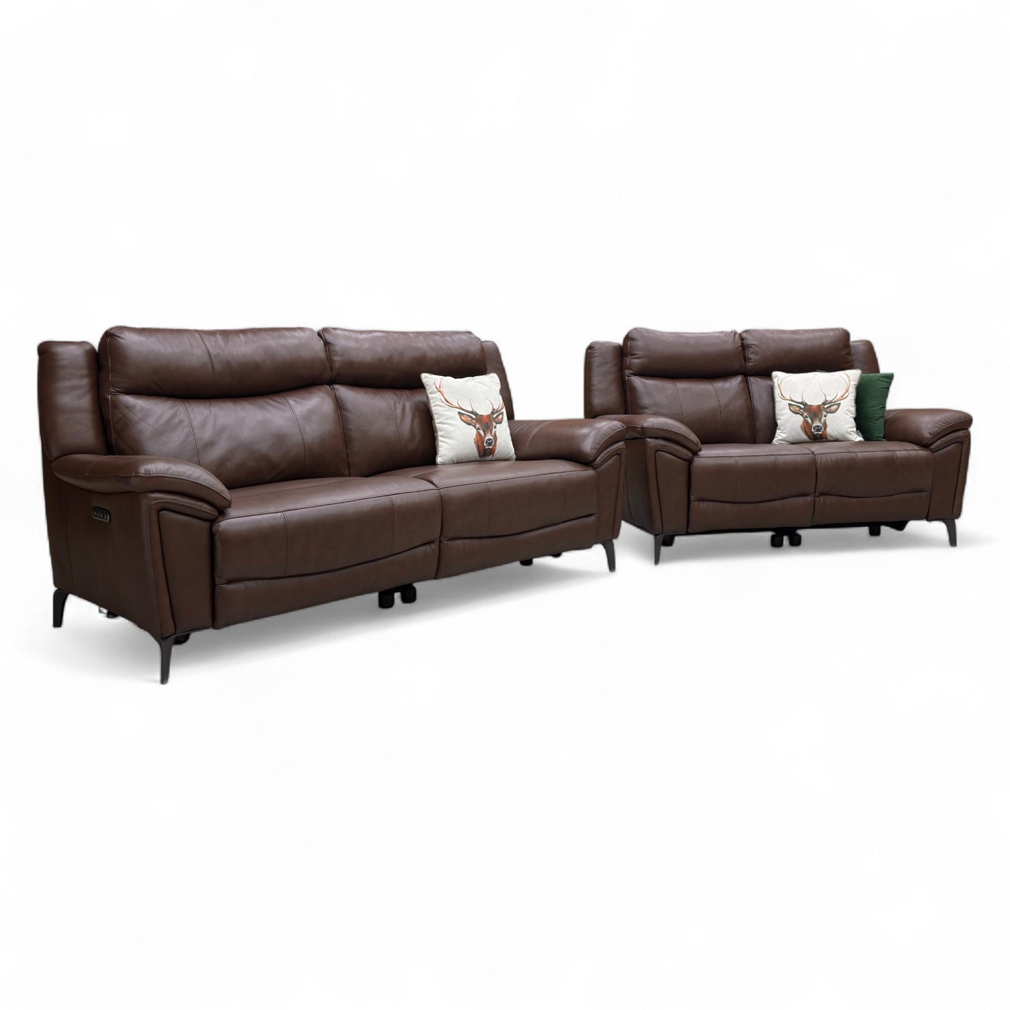 ‘Panache’ Chocolate Cat-60:08 Leather 3 Seater Power Recliner Sofa with Power Headrests + 2 Seater Power Recliner Sofa Set